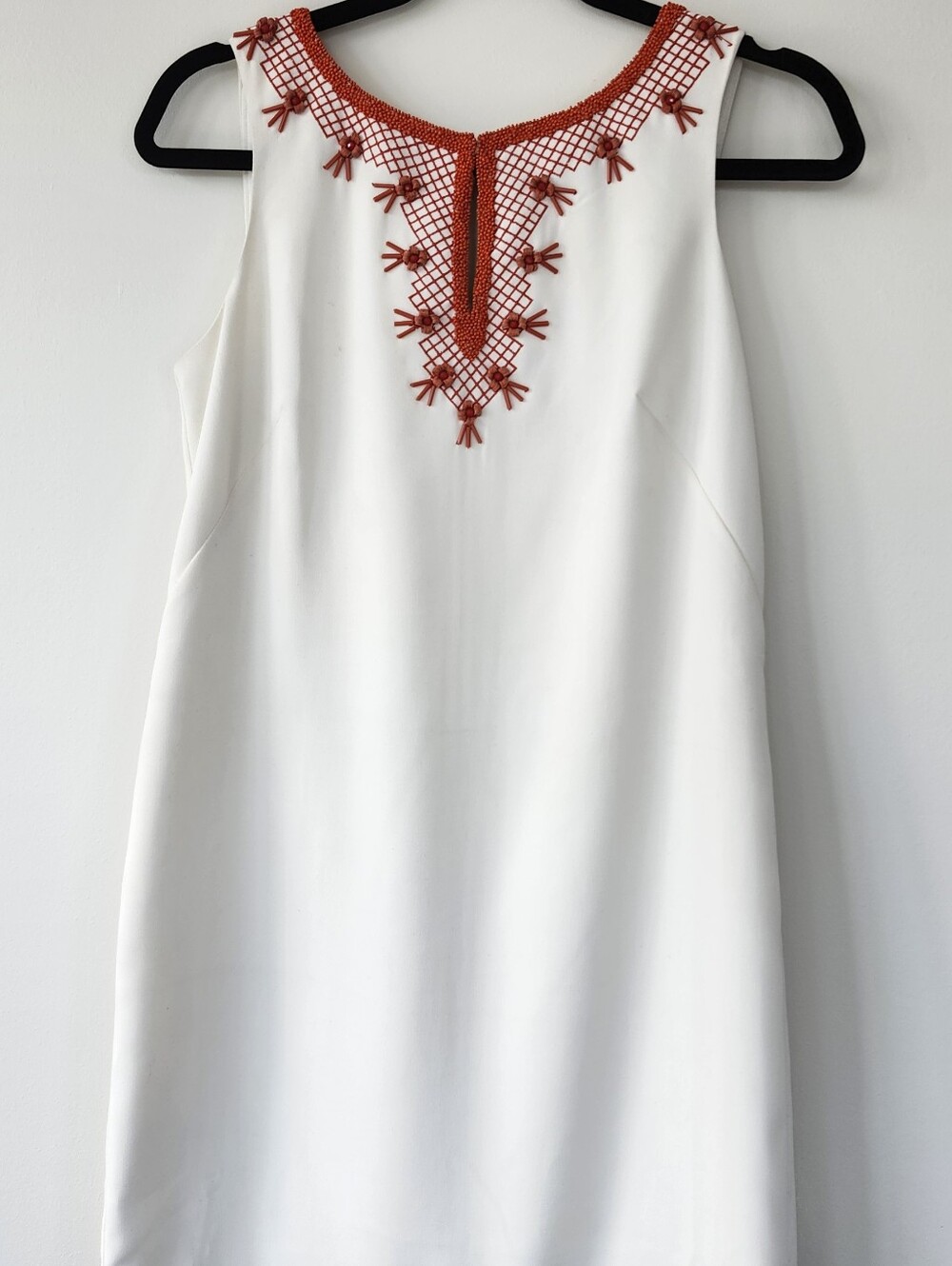 Ann Taylor Petite White Red Embroidered Shift Dress Size 4P